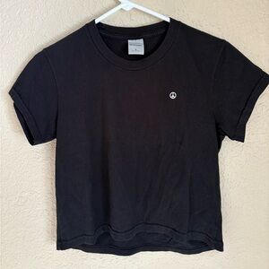 Madhappy Black Cropped Tee with Small White Peace Icon